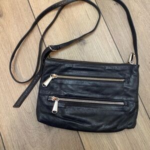 HOBO Black Leather Crossbody Bag with Silver Accents